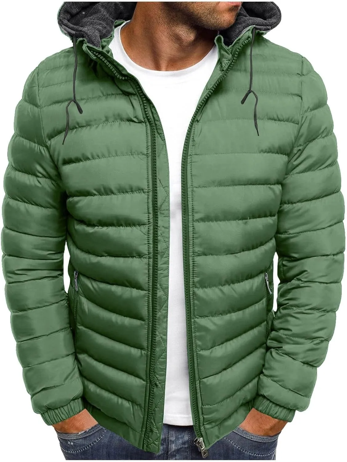 Men's Packable Puffer Jacket Waterproof Hooded Down Coats Quilted Warm Winter Jackets with Zipper Pockets
