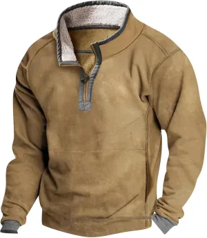 Mens Quarter Zip Sweatshirt, Sherpa Lined Fleece Stand Collar Fashion Athletic Warm Pullover Casual Polo Golf Shirt
