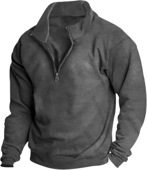 Mens Quarter Zip Sweatshirt, Sherpa Lined Fleece Stand Collar Fashion Athletic Warm Pullover Casual Polo Golf Shirt