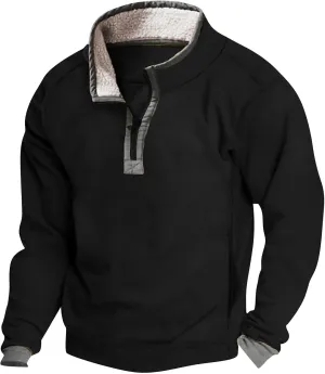 Mens Quarter Zip Sweatshirt, Sherpa Lined Fleece Stand Collar Fashion Athletic Warm Pullover Casual Polo Golf Shirt