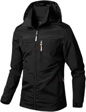 Men's Rain Jacket with Hooded Spring Summer Water Resistant Windbreaker Tactical Hiking Travel Camping Outdoor Raincoat