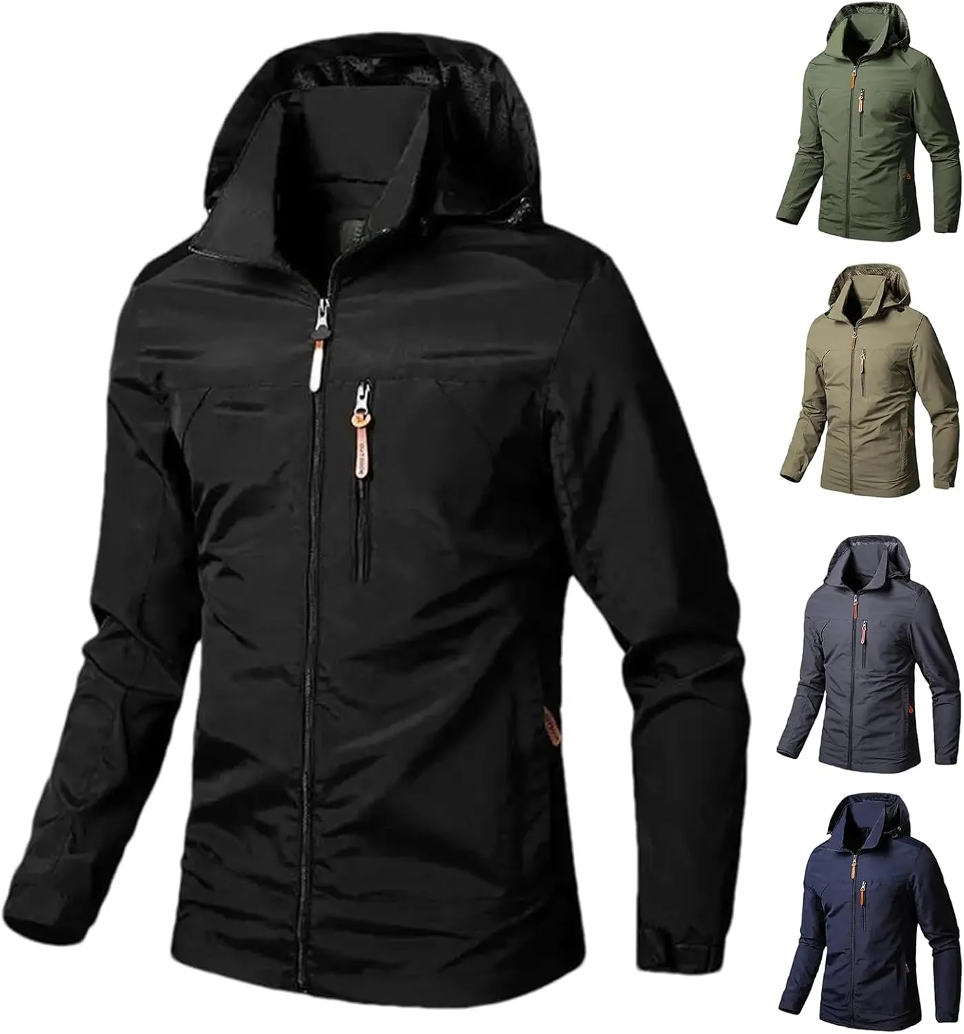 Men's Rain Jacket with Hooded Spring Summer Water Resistant Windbreaker Tactical Hiking Travel Camping Outdoor Raincoat