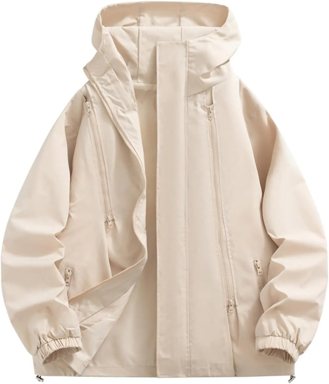 Mens Rain Jackets Waterproof with Hood Lightweight Softshell Raincoat Vintage Soild Zip up Windproof Windbreaker