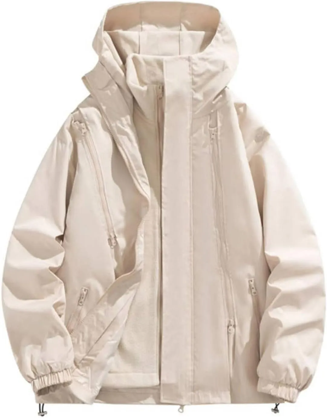Mens Rain Jackets Waterproof with Hood Lightweight Softshell Raincoat Vintage Soild Zip up Windproof Windbreaker
