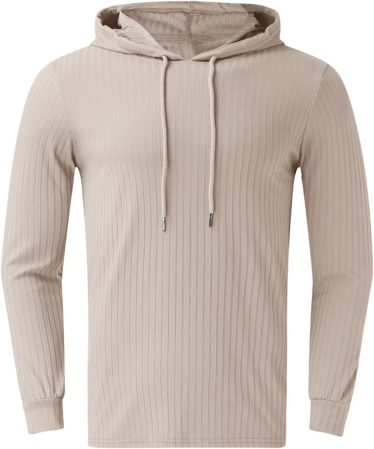Mens Ribbed Knitted Hooded Sweatshirt Casual Drawstring Long Sleeve Hoodies Pullover Muscle Fit Lightweight Sweater