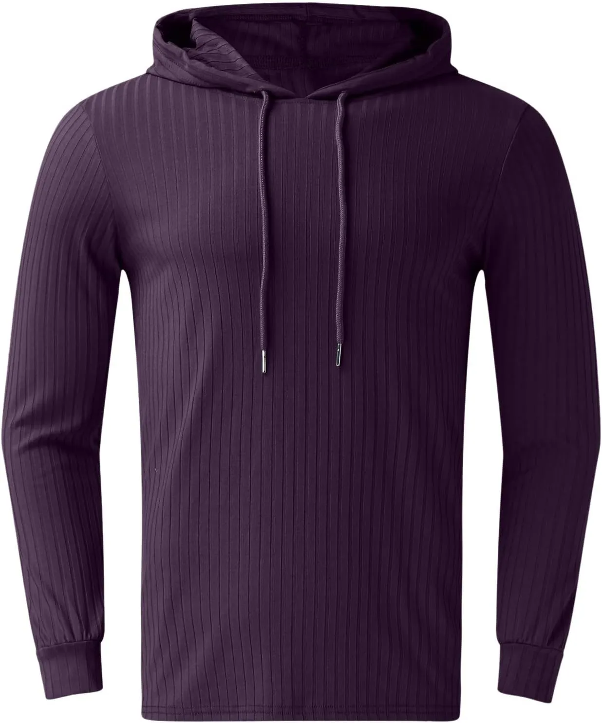 Mens Ribbed Knitted Hooded Sweatshirt Casual Drawstring Long Sleeve Hoodies Pullover Muscle Fit Lightweight Sweater