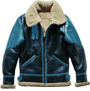 Men's Shearling Coat Casual Faux Leather Motorcycle Jacket Trendy Color Block Motor Biker Jacket Fleece Lined Outwear