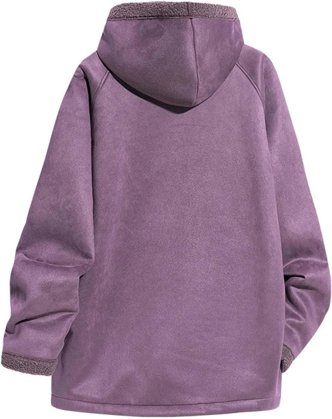 Men's Sherpa Coat Fleece Lined Long Sleeve Zip Up Outerwear Casual Winter Warm Solid Color Hooded Jacket with Pockets