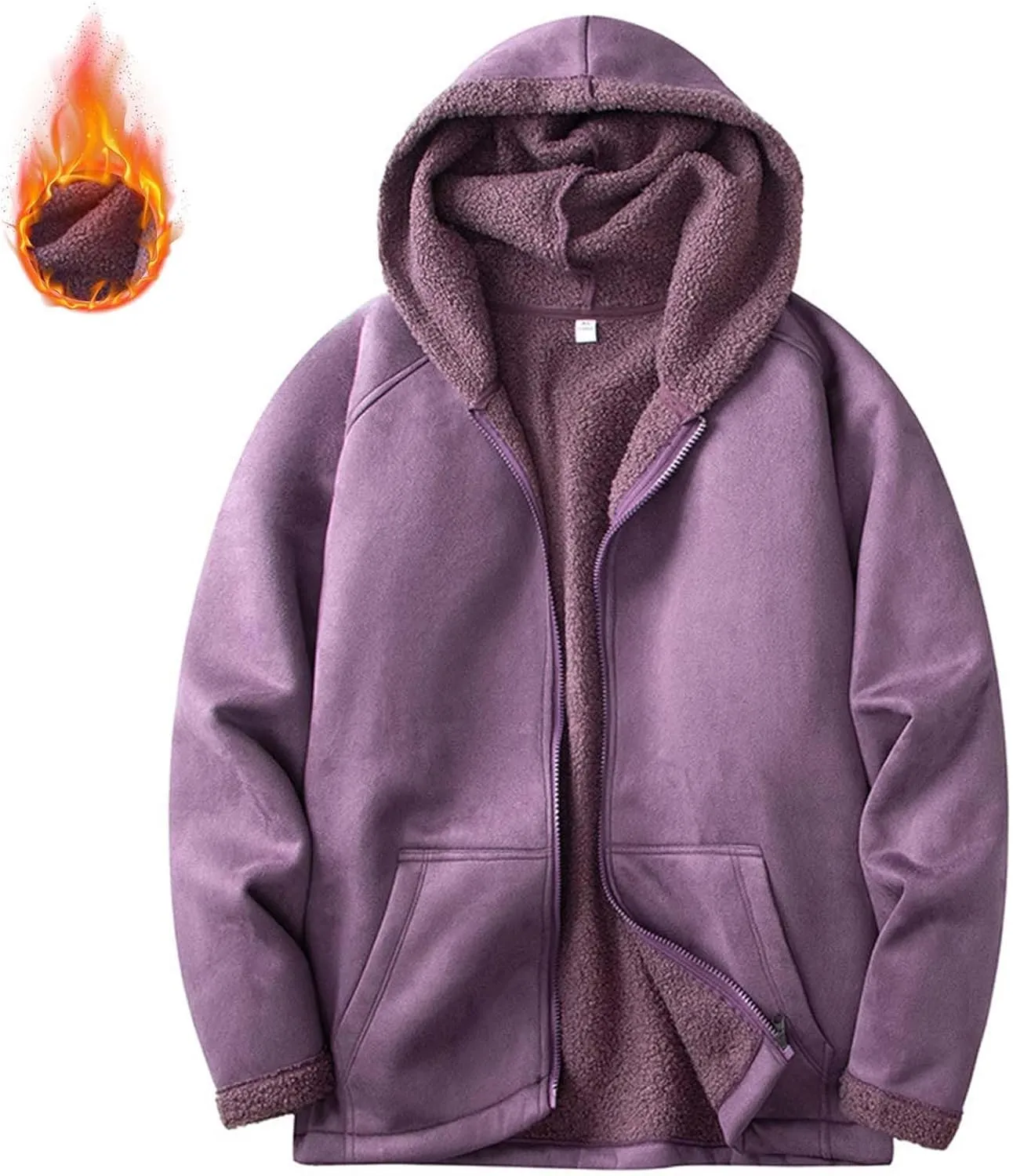 Men's Sherpa Hoodie Jacket Fleece Lined Zip Up Warm Hoodies Sweatshirt Winter Zipper Sweater Hooded Coat