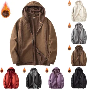 Men's Sherpa Hoodie Jacket Fleece Lined Zip Up Warm Hoodies Sweatshirt Winter Zipper Sweater Hooded Coat