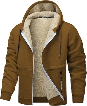 Men's Sherpa Hoodies Jacket Zip Up Fleece Lined Sweatshirt Winter Warm Jackets Hooded Casual Work Tops with Pocket