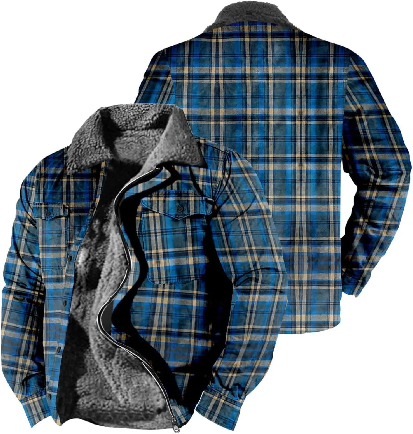 Men's Sherpa Lined Flannel Shirt Jacket Heavy Thick Flannel Plaid Jacket Fleece Lined Jackets Coat for Men