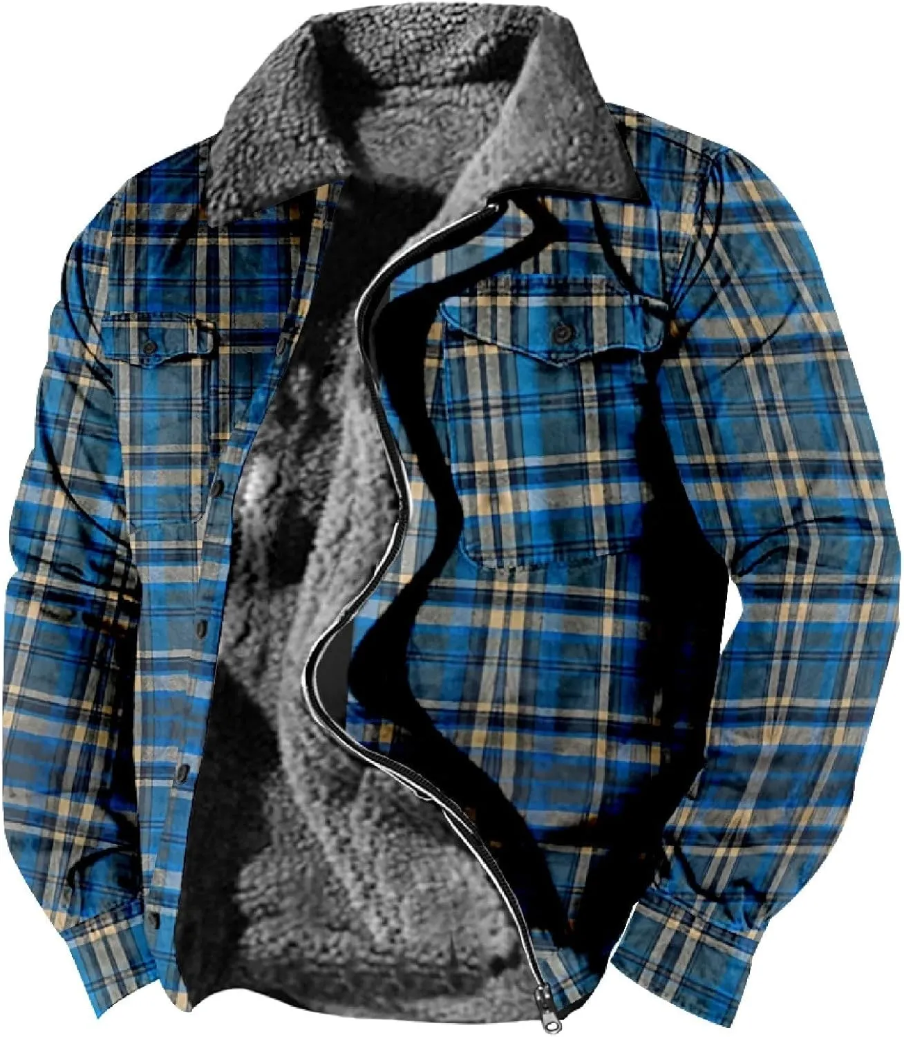 Men's Sherpa Lined Flannel Shirt Jacket Heavy Thick Flannel Plaid Jacket Fleece Lined Jackets Coat for Men