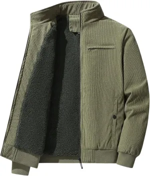 Men's Sherpa Lined Jacket Full Zipper Cardigan Trucker Jackets Solid Lapel Collar Coat Thermal Thicken Winter Coat Tops