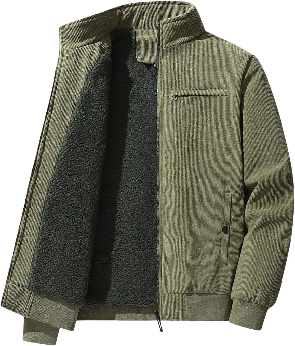 Men's Sherpa Lined Jacket Full Zipper Cardigan Trucker Jackets Solid Lapel Collar Coat Thermal Thicken Winter Coat Tops