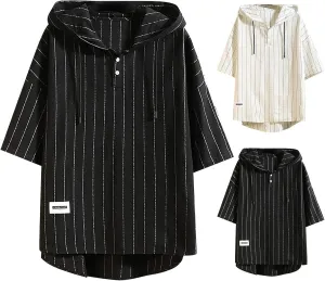 Men's Short Sleeve Hoodie Half Sleeve Hipster Hip Hop Striped Henley Shirts Hooded 2025 Summer Casual Pullover Tops