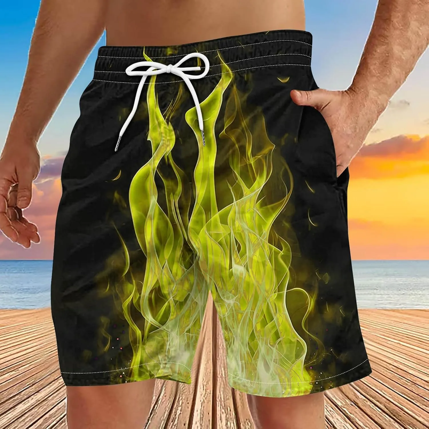 Mens Shorts Casual Low Waisted Drawstring Beach Shorts Lightweight Fashion Print Lounge Shorts Pants with Pocekts