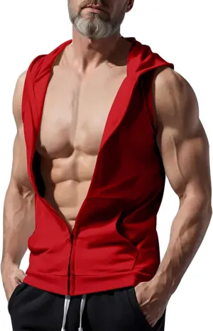Men's Sleeveless Slim Fit Hoodie Vest Zipper Drawstring Gilet Jacket with Pockets Summer Spring Lightweight Hooded