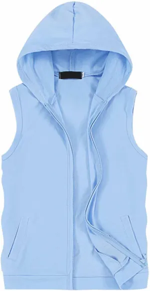Men's Sleeveless Slim Fit Hoodie Vest Zipper Drawstring Gilet Jacket with Pockets Summer Spring Lightweight Hooded