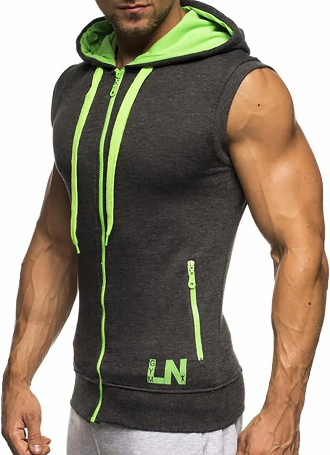 Men's Sleeveless Slim Fit Hoodie Vest Zipper Drawstring Gilet Jacket with Pockets Summer Spring Lightweight Hooded
