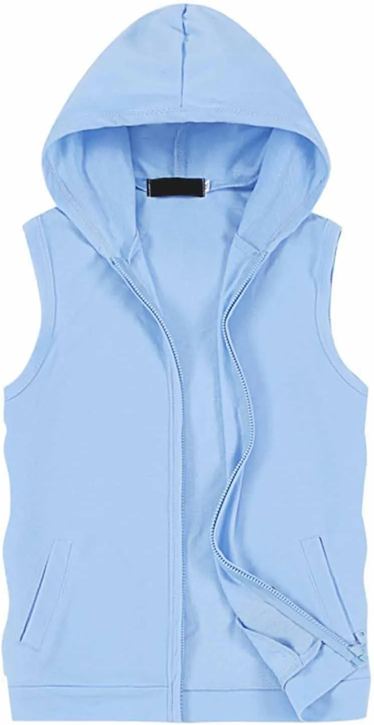 Men's Sleeveless Slim Fit Hoodie Vest Zipper Drawstring Gilet Jacket with Pockets Summer Spring Lightweight Hooded