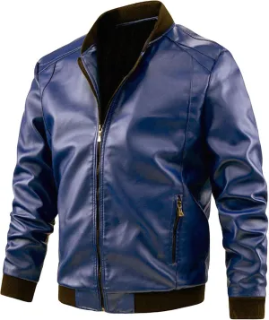 Men's Spring Fall Motorcycle Leather Jacket Zip-Up Casual Cargo Moto Biker Coat Outdoor Windproof Bomber Outwear