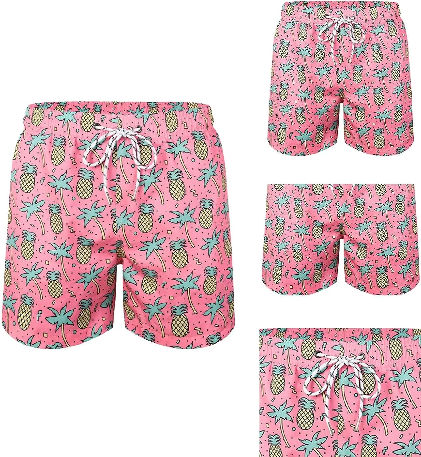 Mens Summer 3D Printed Hawaiian Shorts Drawstring Quick Dry Breathable Beach Pants with Mesh Liner Casual Funny Swim Trunks