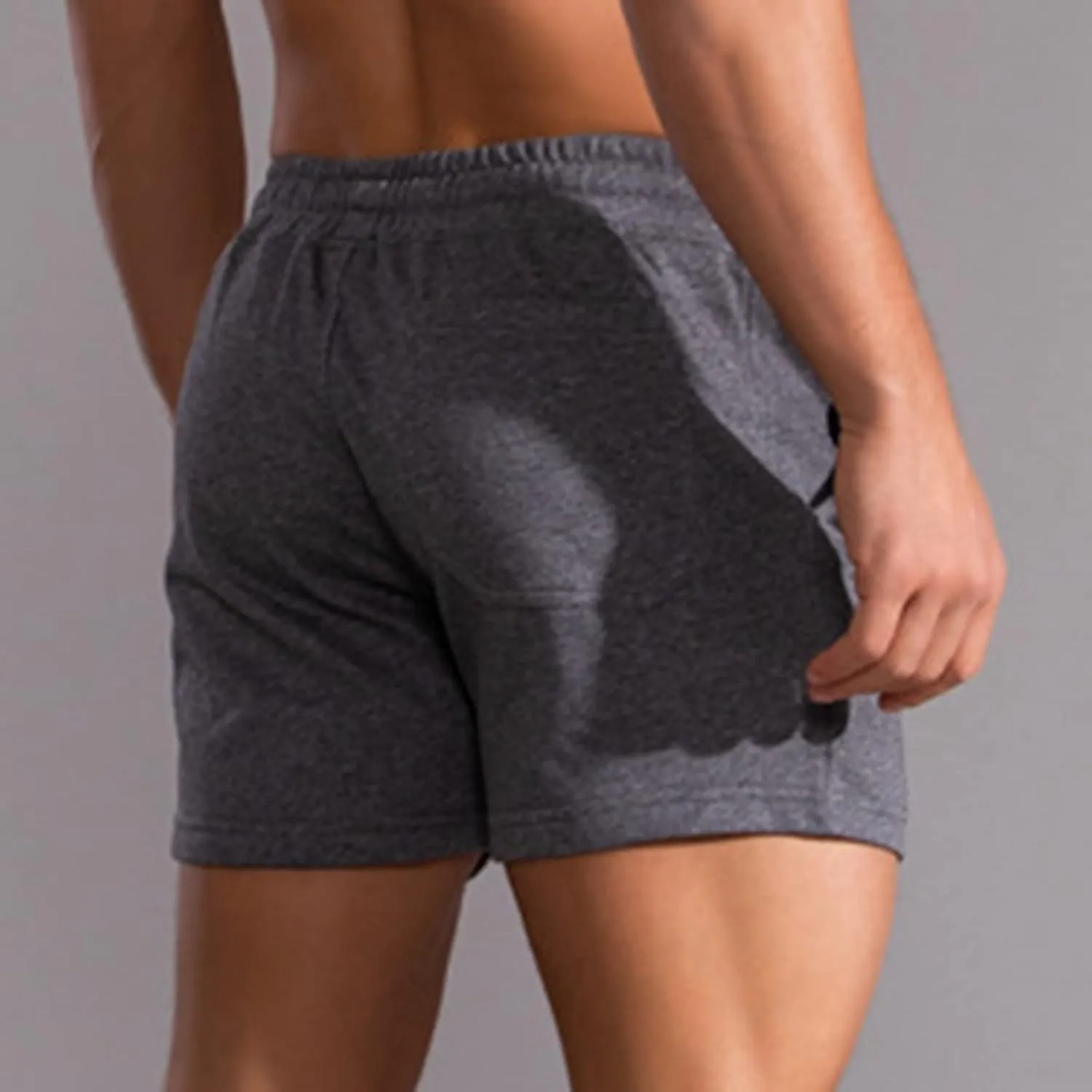Mens Summer Athletic Sweat Shorts Solid Cotton Three-Point Sports Shorts Elastic Mid-Waist Drawstring Shorts