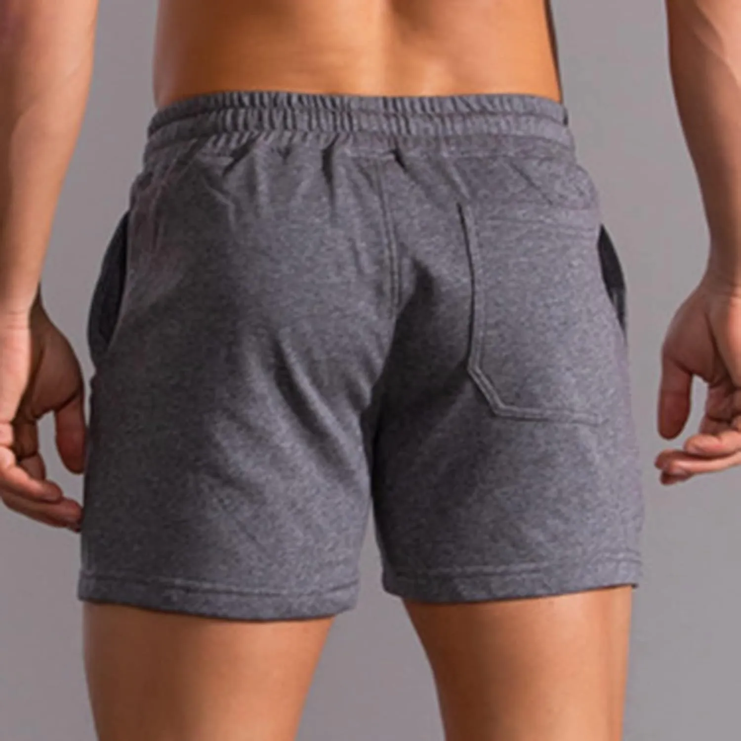 Mens Summer Athletic Sweat Shorts Solid Cotton Three-Point Sports Shorts Elastic Mid-Waist Drawstring Shorts