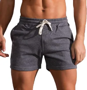 Mens Summer Athletic Sweat Shorts Solid Cotton Three-Point Sports Shorts Elastic Mid-Waist Drawstring Shorts