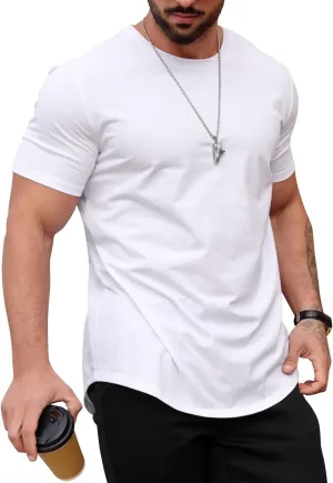 Mens T Shirts Casual Hipster Hip Hop Longline Crewneck Tee Shirts