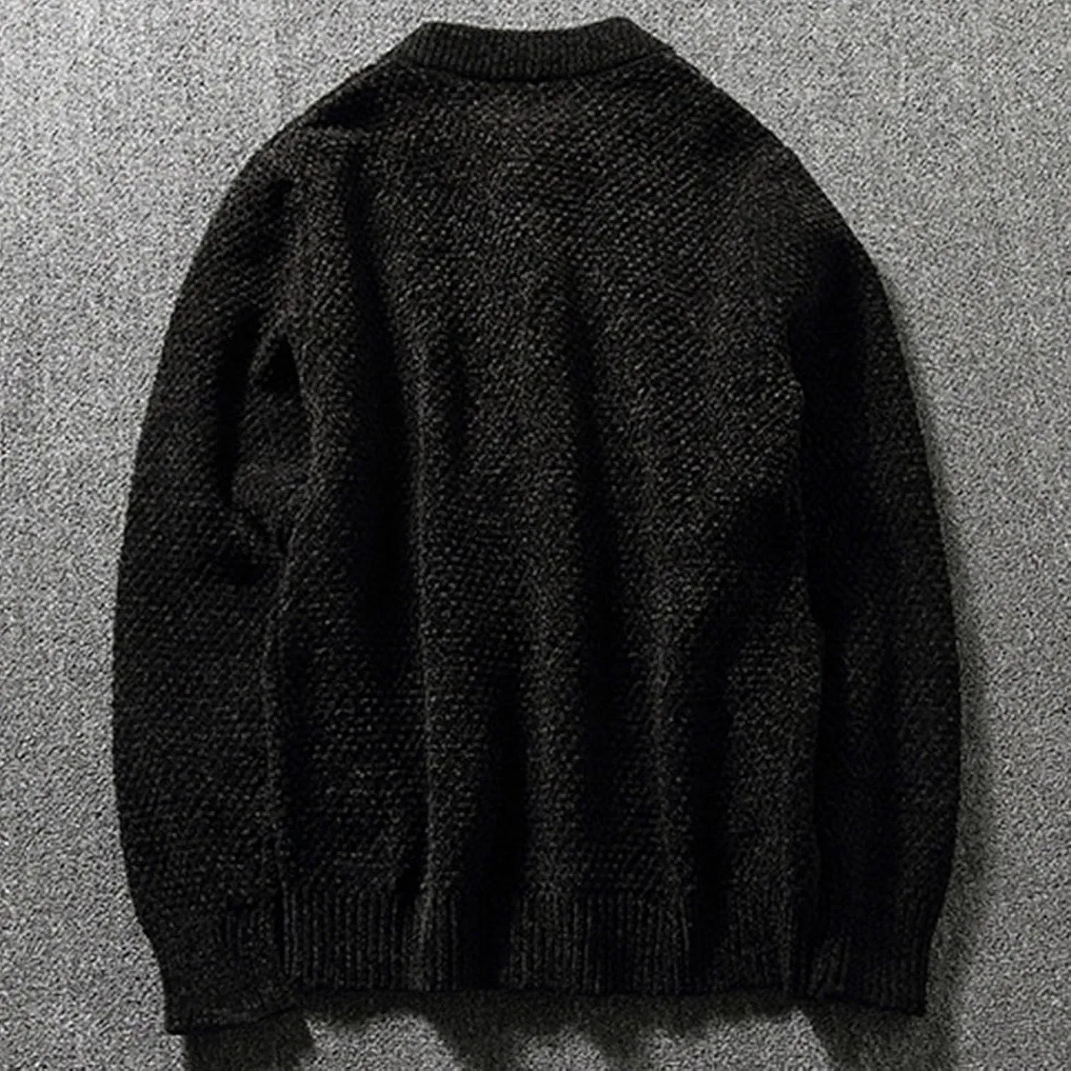Men's Vintage Crew Neck Cardigan Sweater Long Sleeve Button Down Knitwear with Pocket Comfort Chunky Sweater Coat