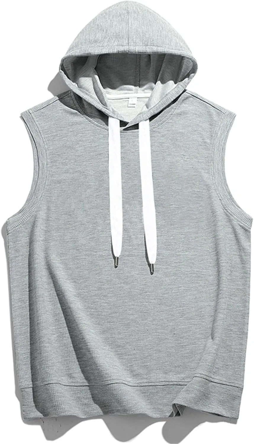 Mens Waffle Tank Tops Summer Sleeveless Hooded Casual Beach Hippie T Shirts Gym Bodybuilding Muscle Cut Off Shirts