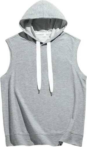 Mens Waffle Tank Tops Summer Sleeveless Hooded Casual Beach Hippie T Shirts Gym Bodybuilding Muscle Cut Off Shirts