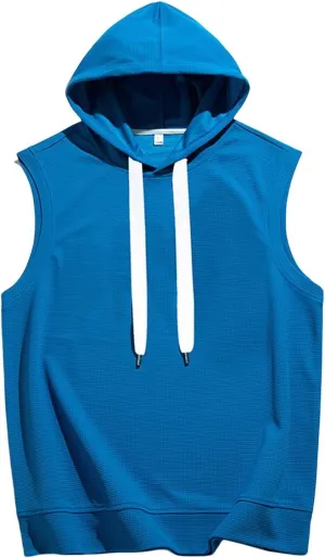 Mens Waffle Tank Tops Summer Sleeveless Hooded Casual Beach Hippie T Shirts Gym Bodybuilding Muscle Cut Off Shirts