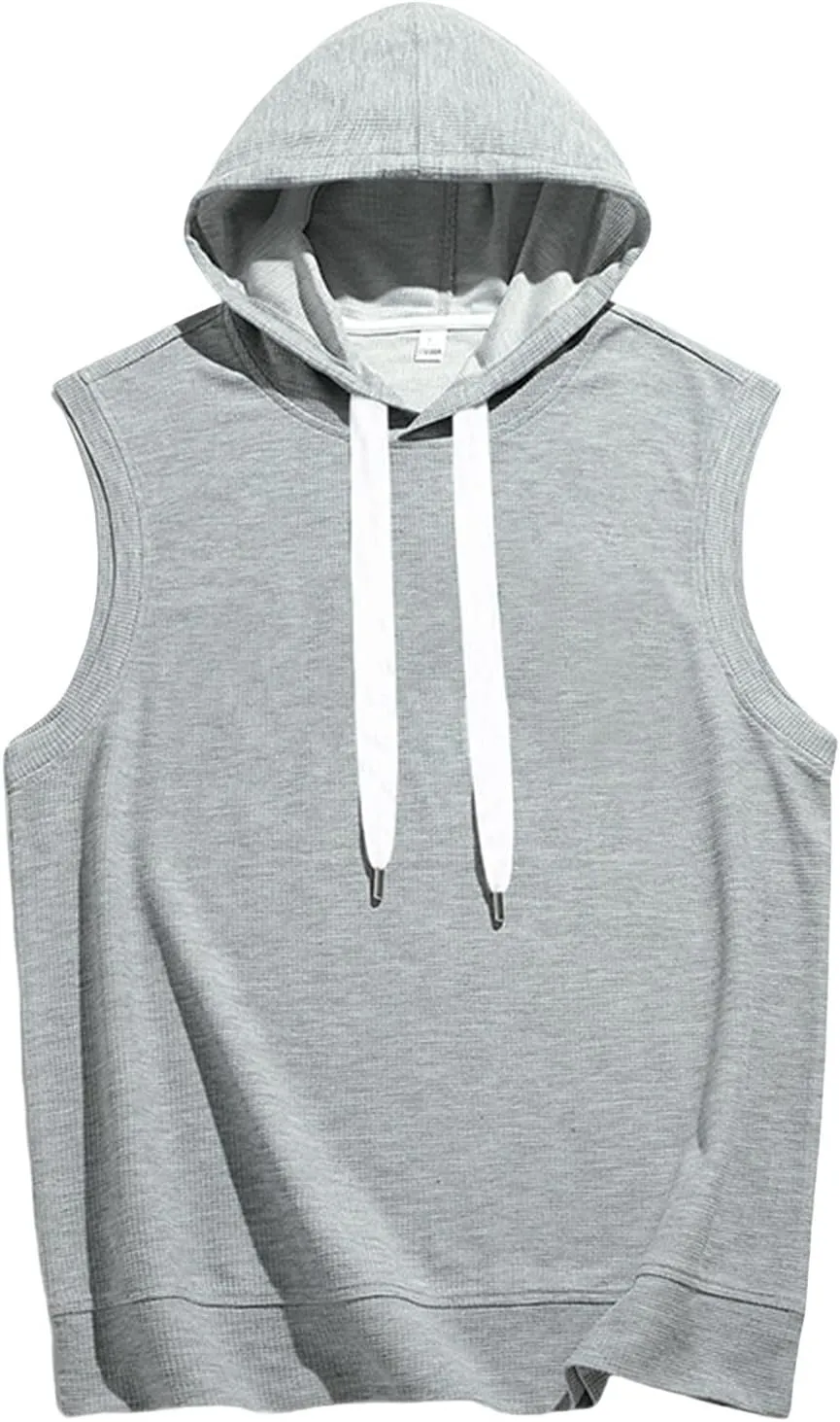 Mens Waffle Tank Tops Summer Sleeveless Hooded Casual Beach Hippie T Shirts Gym Bodybuilding Muscle Cut Off Shirts