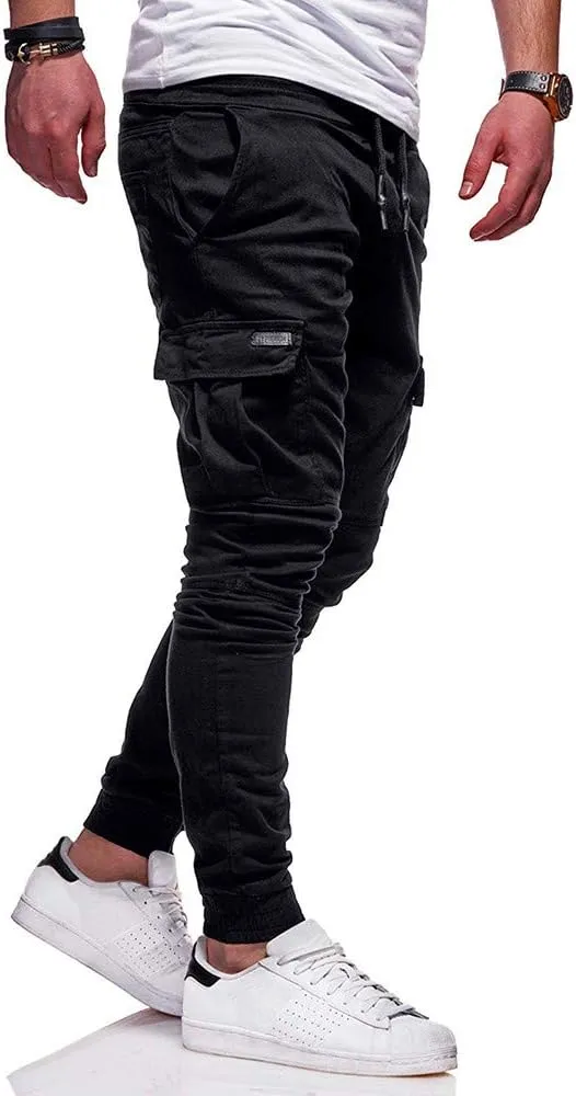 Mens Workout Cargo Sweatpants Cargo Sweatpants Elastic Waist Drawstring Straight Leg Athletic Trousers Baggy Jogger