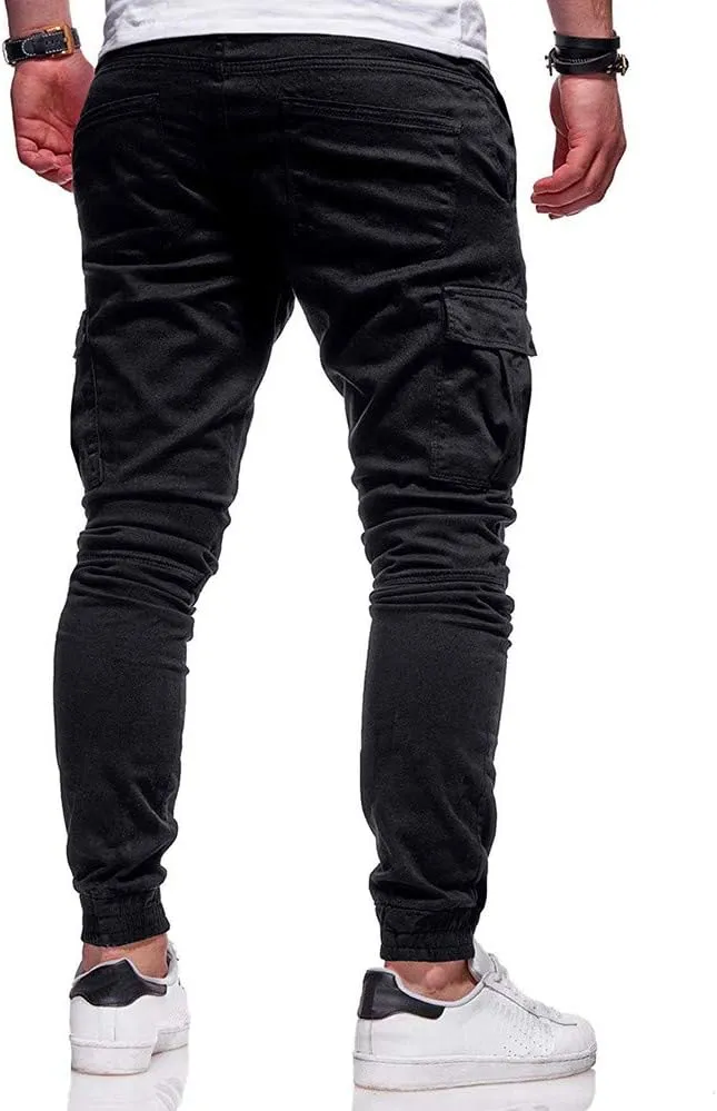 Mens Workout Cargo Sweatpants Cargo Sweatpants Elastic Waist Drawstring Straight Leg Athletic Trousers Baggy Jogger