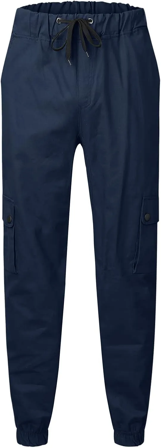 Mens Workout Cargo Sweatpants for Men Heavyweight Cargo Fleece Stretch Elastic Waist Jogger Sports Pants Drawstring