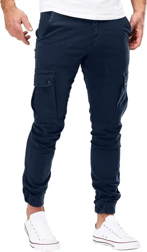 Mens Workout Cargo Sweatpants for Men Heavyweight Cargo Fleece Stretch Elastic Waist Jogger Sports Pants Drawstring
