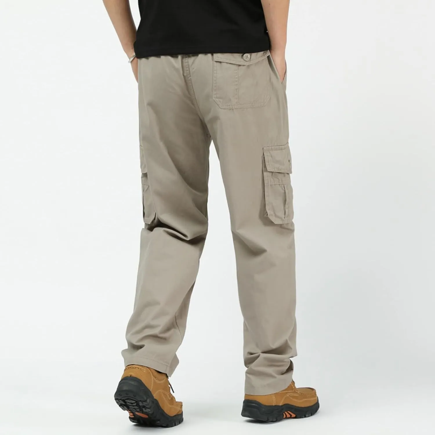 Mens Workout Cargo Sweatpants Trousers Heavyweight Fleece Cargo Sweatpants for Men Elastic Waist Drawstring Straight