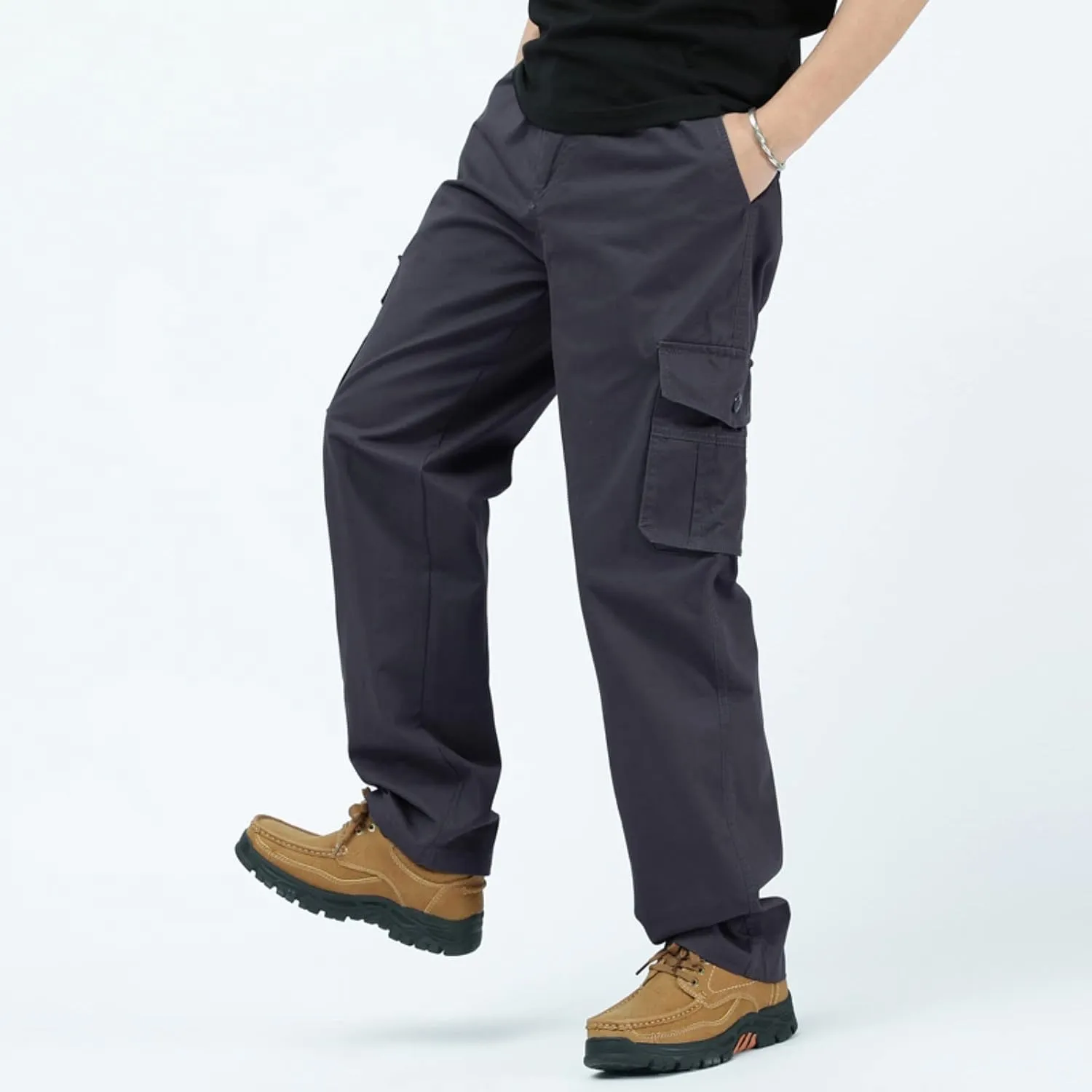 Mens Workout Cargo Sweatpants Trousers Heavyweight Fleece Cargo Sweatpants for Men Elastic Waist Drawstring Straight