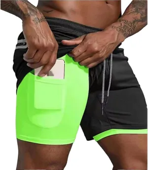 Men's Workout Running 2 in 1 Shorts, Lightweight Gym Training Running Quick Dry Shorts with Pockets Towel Loop