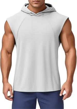 Mens Workout Tank Tops Gym Fitness Sleeveless Hoodies Muscle Fit Cut Off Hooded Shirts Summer Quick Dry Thin Shirts