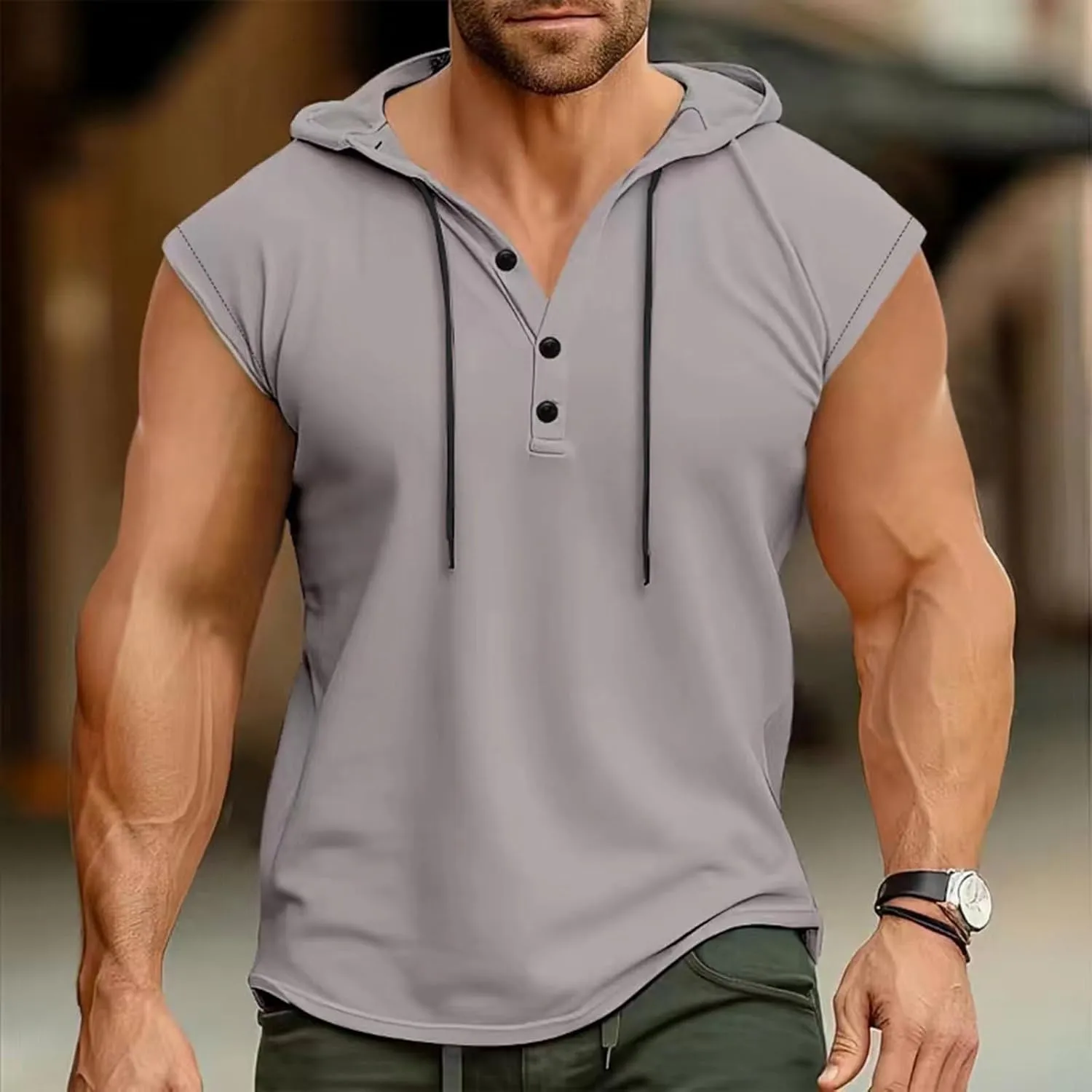 Men's Workout Tank Tops with Hooded, Quick Dry Sleeveless Workout Hoody Shirts Summer Beach Athletic Muscle Fit Tees