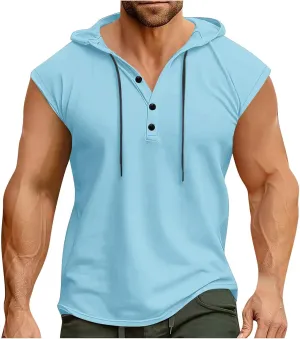Men's Workout Tank Tops with Hooded, Quick Dry Sleeveless Workout Hoody Shirts Summer Beach Athletic Muscle Fit Tees