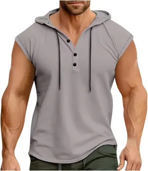 Men's Workout Tank Tops with Hooded, Quick Dry Sleeveless Workout Hoody Shirts Summer Beach Athletic Muscle Fit Tees