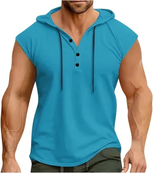 Men's Workout Tank Tops with Hooded, Quick Dry Sleeveless Workout Hoody Shirts Summer Beach Athletic Muscle Fit Tees