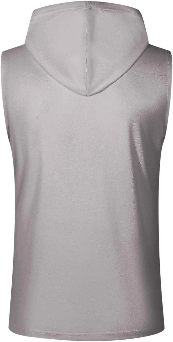 Men's Workout Tank Tops with Hooded, Quick Dry Sleeveless Workout Hoody Shirts Summer Beach Athletic Muscle Fit Tees