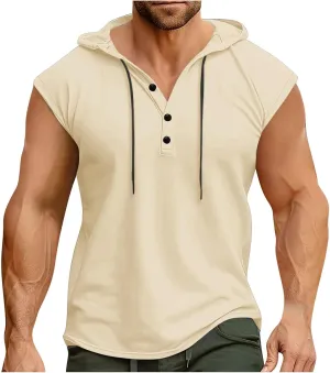 Men's Workout Tank Tops with Hooded, Quick Dry Sleeveless Workout Hoody Shirts Summer Beach Athletic Muscle Fit Tees
